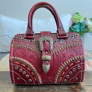 American West Southwest Leather Metal Accents Vintage Style Satchel